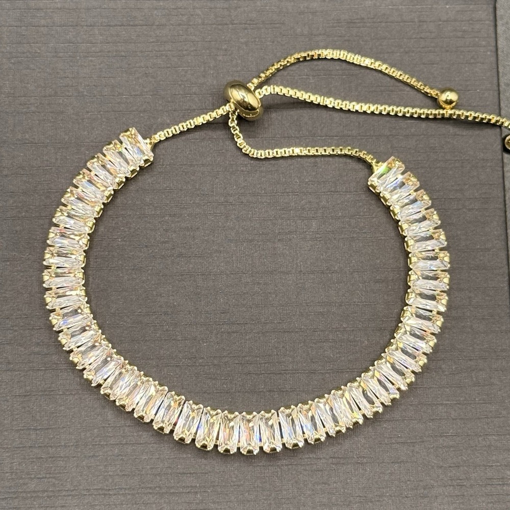 Baguette Cut Tennis Bracelet Adjustable Slider Clasp Made With Swarovski Crystal